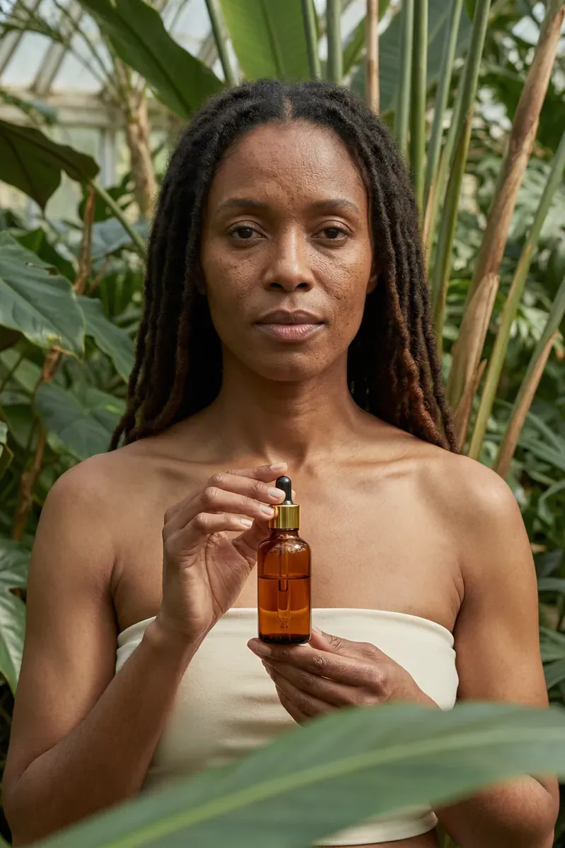 Qwen Image 2.0 Pro: Beauty portrait in tropical foliage with an amber dropper bottle: GPT Image 2 won 7 of 8 believability judgments, with 1 tie. Qwen Image 2.0 Pro shown: generation 1 of 3.